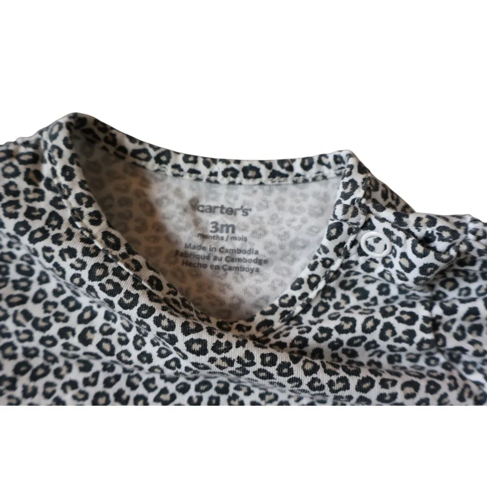 Carters Baby Girls Leopard Print Peplum Bodysuit Long Sleeve Black White 3M